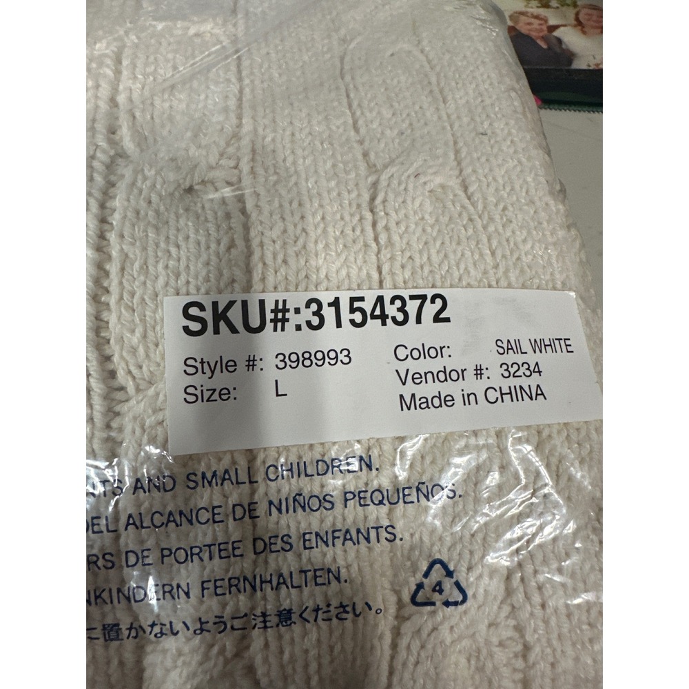 Lands End Mens Silk Cotton Cable Knit Crewneck Sweater Sail White Large L - Picture 4 of 8